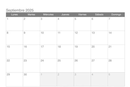 Una opción de calendario de septiembre para imprimir y completar