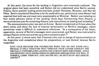 Una página del documento el documento “German Clandestine Activities in South America in World War II”, escrito por David P. Mowry en 1989 para la Agencia Nacional de Seguridad (NSA)
