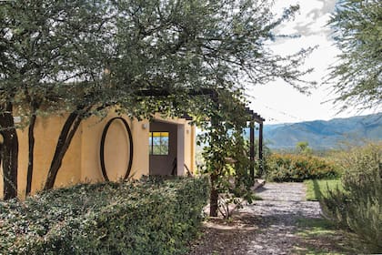 Una parra trepa por las columnas de la pérgola, que cuando está cubierta, brinda un espacio de sombra para el descanso.