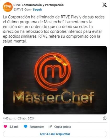 Una participante de Masterchef abandonó el programa por malos tratos y generó controversia a nivel gubernamental