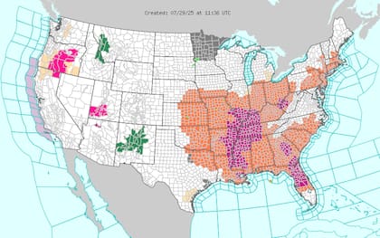 Una peligrosa ola de calor, impulsada por un domo de alta presión, afectará el este y sureste con temperaturas superiores a 100 °F (38 °C), mientras Florida podría batir récords históricos para esta época del año