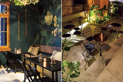 Una pérgola de madera con plantas artificiales (pero convincentes) genera, con la ayuda de la luz baja, la sensación de estar en una terraza