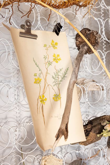Una pintura de la abuela de Jessica con flores japonesas.