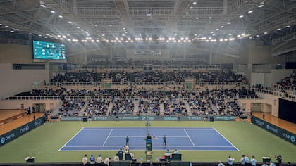 Una postal del Gijang Gymnasium durante el partido de Tirante y Chung, el primer punto entre Argentina y Corea del Sur, en Busan, por la Copa Davis