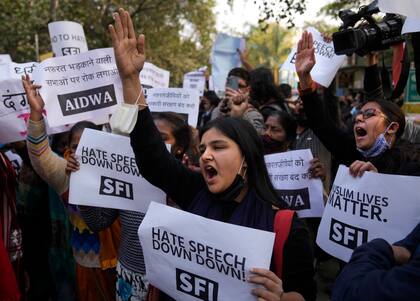 Una protesta contra el discurso de odio en la India, en 2021