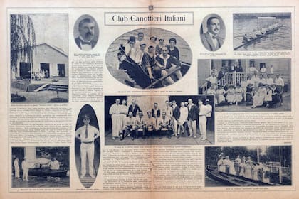 Una publicación de Fray Mocho del 24.12.1918. A la izquierda, la primera sede del Club Canottieri.