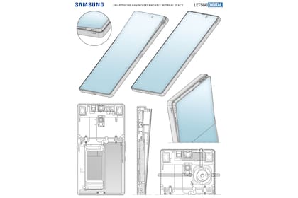Una representación de la patente presentada por Samsung, que muestra el funcionamiento del sistema de pantalla emergente en la parte superior