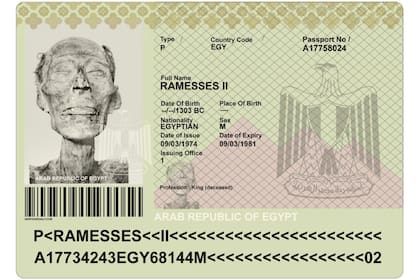 Una representación digital del pasaporte del Ramsés II hecha por un artista