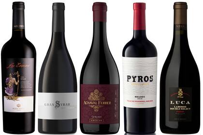 Una selección de 5 syrahs indispensables (por error aparece la etiqueta de Pyros Malbec... la de Syrah es igual, pero dice Syrah)