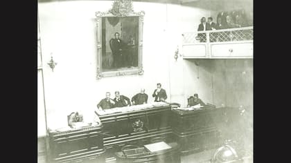 Una sesión en el Antiguo Congreso. En el cuadro, Valentín Alsina.