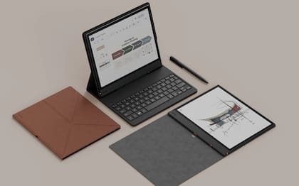 Una tableta de tinta electrónica con pantalla color de 10 pulgadas y funda con teclado magnético, la Boox Note Air5 C