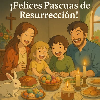 Una tarjeta para Domingo de Pascuas en "Estilo Ghibli", para mandar por WhatsApp