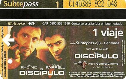 Una tarjeta Subte del año 2003