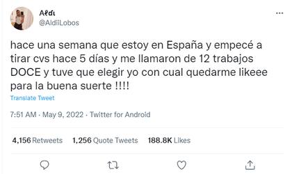 Una usuaria de las redes sociales contó en Twitter que en poco tiempo había conseguido trabajo en España