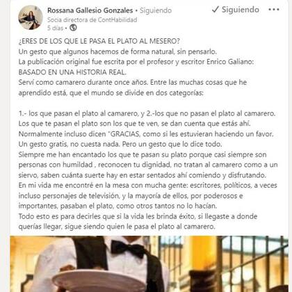 Una usuaria de Linkedin rescató en un posteo una anécdota sobre su vida como mozo del escritor italiano Enrico Galiano