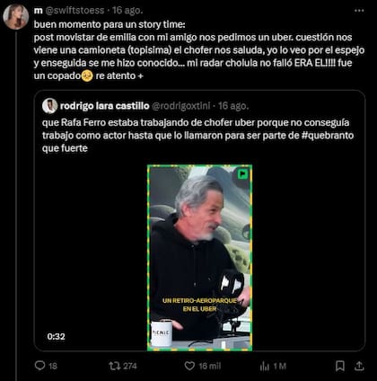 Una usuaria de X relató cómo fue el momento en el que se percató que Rafael Ferro era chófer de Uber