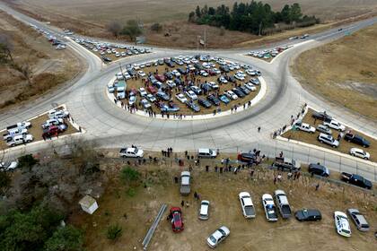 Una vista aérea de la manifestación en Bell Ville, Córdoba