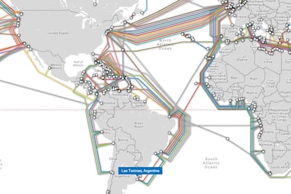 Una vista de algunos de los cables submarinos que cruzan el Atlántico