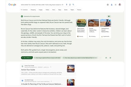 Uma visão de como será o novo buscador do Google, ampliado por inteligência artificial: criará um resumo das informações que podem ser encontradas em outros sites, com links para eles