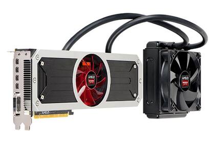 Una vista de la placa gráfica AMD Radeon R9 295X2