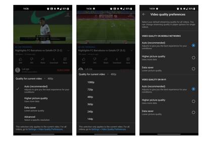 Una vista de las nuevas opciones que YouTube ofrece en sus aplicaciones móviles
