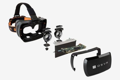 Una vista de las piezas que componen los anteojos de realidad virtual de Razer