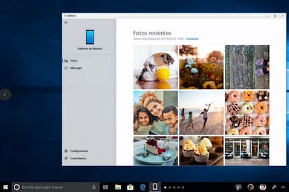 Una vista de Tu teléfono, la app de Microsoft que permite ver las fotos, videos y notificaciones de un teléfono Android desde una PC con Windows 10