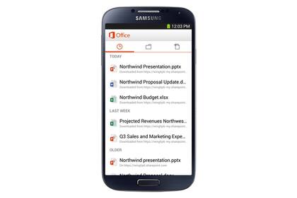 Una vista del Office para Android en un teléfono Samsung Galaxy S4