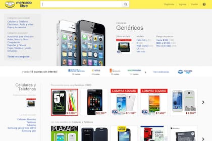 Una vista del sitio web de MercadoLibre, personalizado con las búsquedas realizadas por el usuario