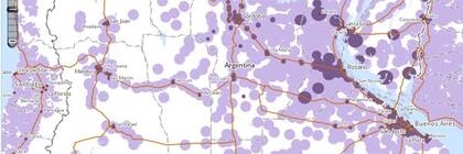 Una vista parcial del área de cobertura en Argentina y Chile del dispositivo lector de libros electrónicos de Amazon