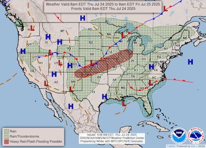 Una zona de baja presión en el Golfo de México provocará lluvias torrenciales desde Florida hasta Louisiana este jueves, desplazándose hacia Texas el viernes con tormentas localmente intensas