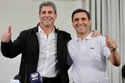 Uñac y su candidato a vicegobernador, Cristián Andino, una de las opciones para reemplazarlo en la boleta tras el fallo adverso de la Corte