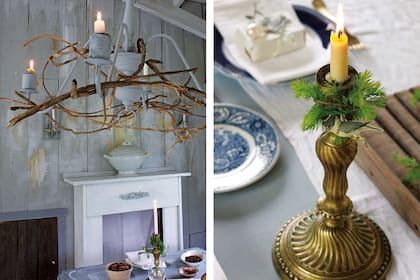 Unas ramas de pino alcanzan para acentuar el estilo natural y navideño de esta ambientación.