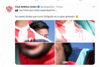 Unión y un divertido tuit sobre las fotos que sacó en el festejo el delantero Alvez