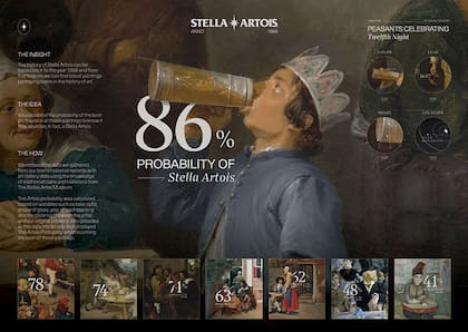 Uno de los avisos con los que GUT ganó en Cannes fue una campaña para Stella Artois en la que se señala la probabilidad de que los personajes de pinturas históricas estuvieran tomando una cerveza de la marca belga