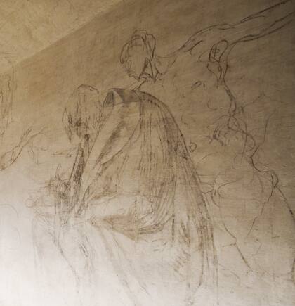 Uno de los bosquejos hechos por Miguel Ángel en su escondite subterráneo, que muestra a un hombre fatigado (cortesía: Museo del Bargello)