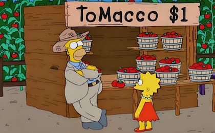 Uno de los capítulos icónicos de Los Simpson es cuando la familia decide escaparse de Springfield y se instala en una casa de campo donde cosecha vegetales y comienza a vender “tomaco”