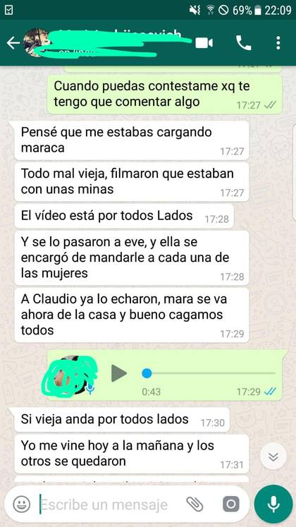 Uno de los chats entre el grupo de amigos y un conocido de Sáenz Peña