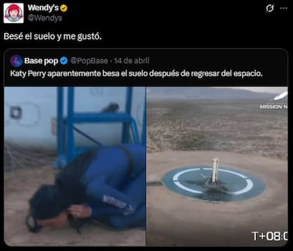Uno de los comentarios irónicos que lanzó la cadena de comida rápida hacia Katy Perry (X: @Wendys)