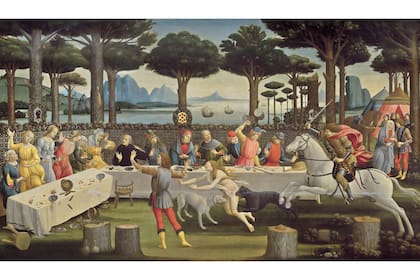Uno de los cuadros de Nastagio degli Onesti, serie de Sandro Botticelli