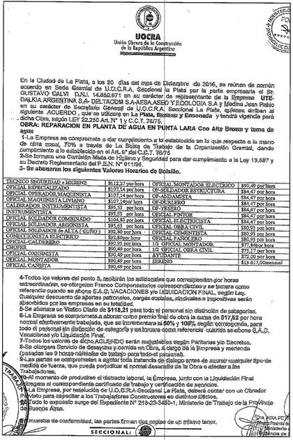 Uno de los denominados acuerdos de paz social que los empresarios denunciaron haber firmado bajo amenaza de que se les frenara la obra