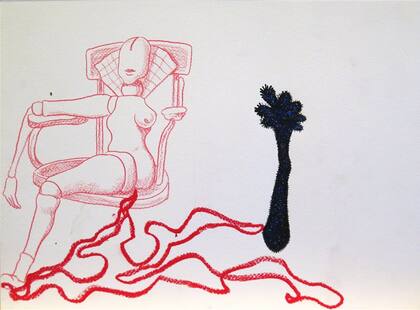 Uno de los dibujos realizados por Bizzio (adelante), Laffitte y Mendanha