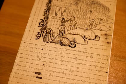 Uno de los dibujos realizados por Jorge Luis Borges en su manuscrito de "Las ruinas circulares"