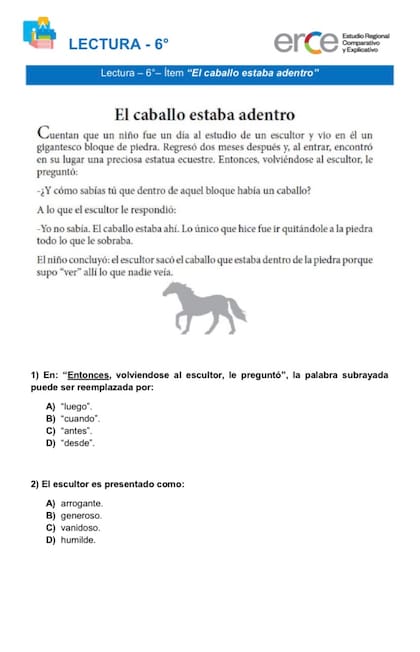 Uno de los ejercicios de lectura