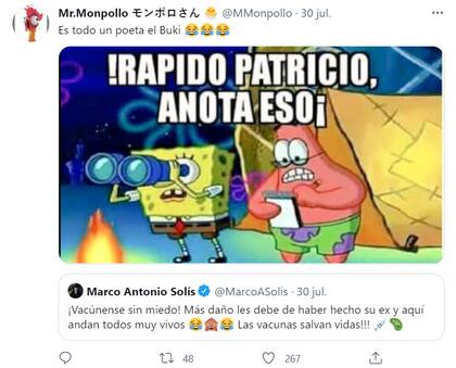 Uno de los memes en respuesta a Solís tuvo como protagonista a Bob Esponja y su inseparable compañero Patricio