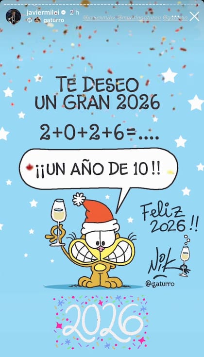 Uno de los mensajes de fin de año que compartió Milei