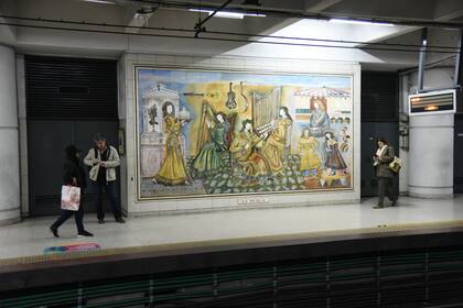 Uno de los murales de Soldi en la estación José Hernández del Subte