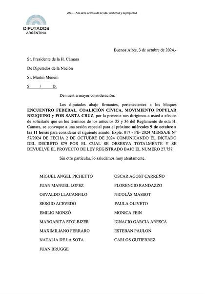 Uno de los pedidos para que Diputado sesione el próximo miércoles