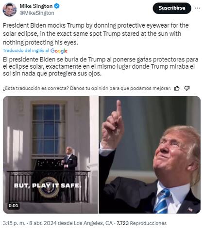 Uno de los primeros memes del eclipse 2024 se disparó por un video de Biden