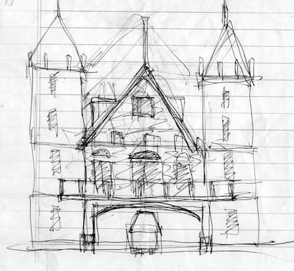 Uno de los tantos bocetos de Antonio, cuando Campanópolis era solo un sueño en papel. Cortesía familia Campana.